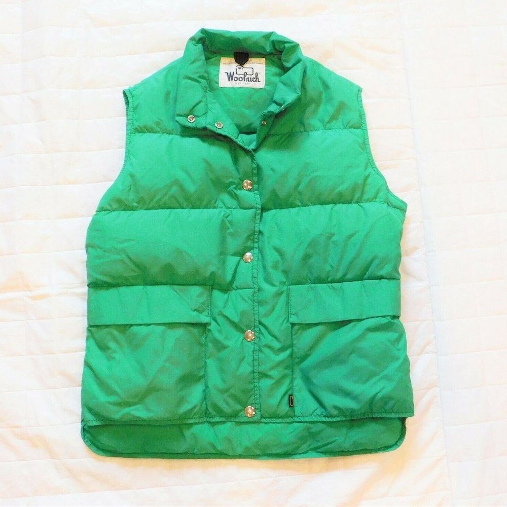 Vintage WOOLRICH Real Goose Down Puffer Quilted Vest XS/S~Puffy Poofy Green